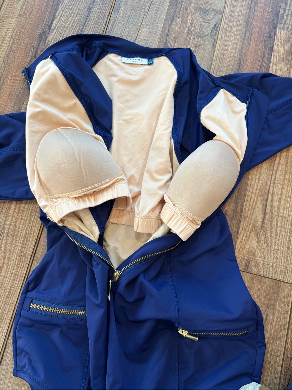 Cabana Life Long Sleeve One-Piece Swimsuit XL Navy Zip Front Rash Guard Swimwear - Picture 4 of 6